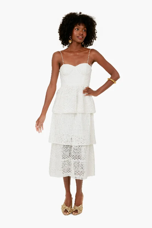 Deal Zone White Cotton Broderie Anglaise Midi Dress