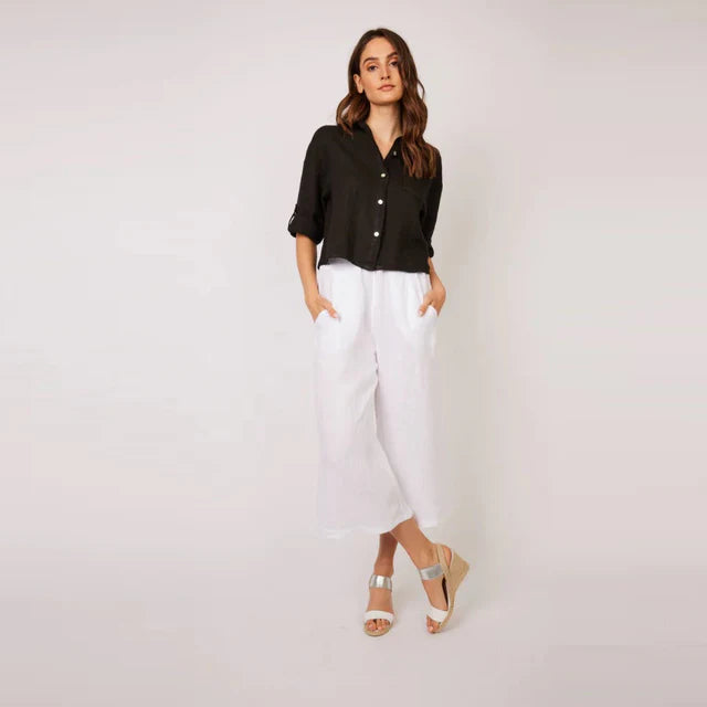 Overstock Sale Short Linen Blouse I Black