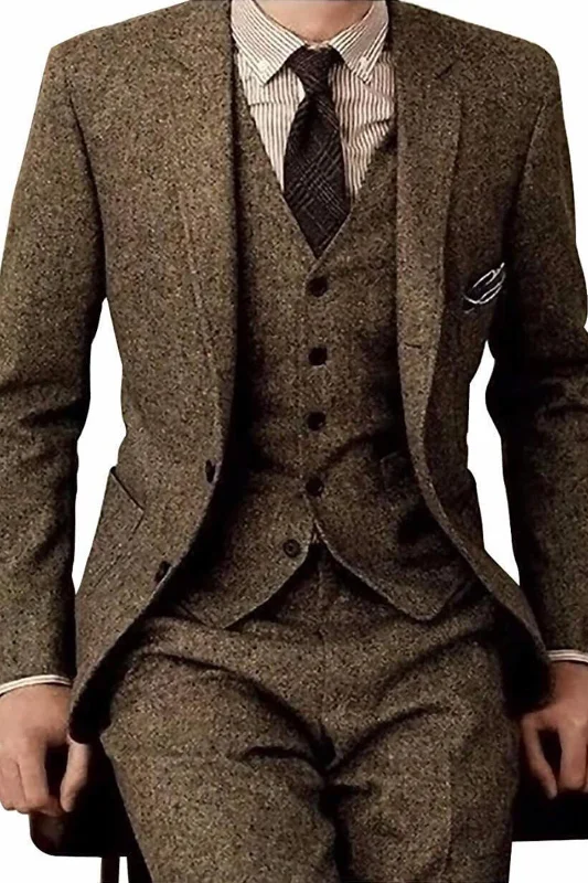 Mega Sale Trendy Men's Suit Tweed 3 Pieces Business Casual Suit