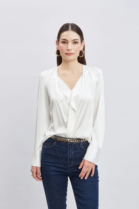 Closeout Sale Silk Satin Contour Ruffle Shirt