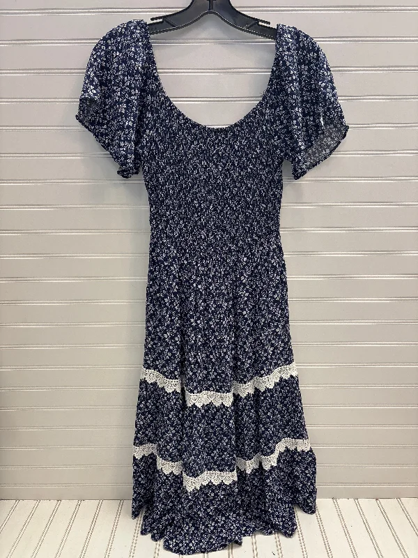 Epic Deals Dress Casual Midi By Calista In Blue & White, Size: S