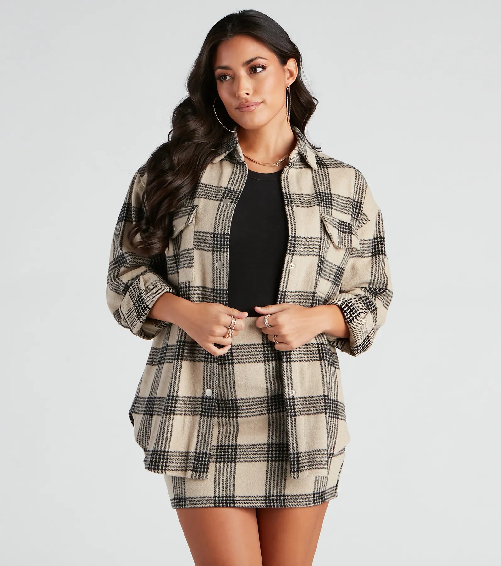 Special Discount Forever In Plaid Woven Shacket