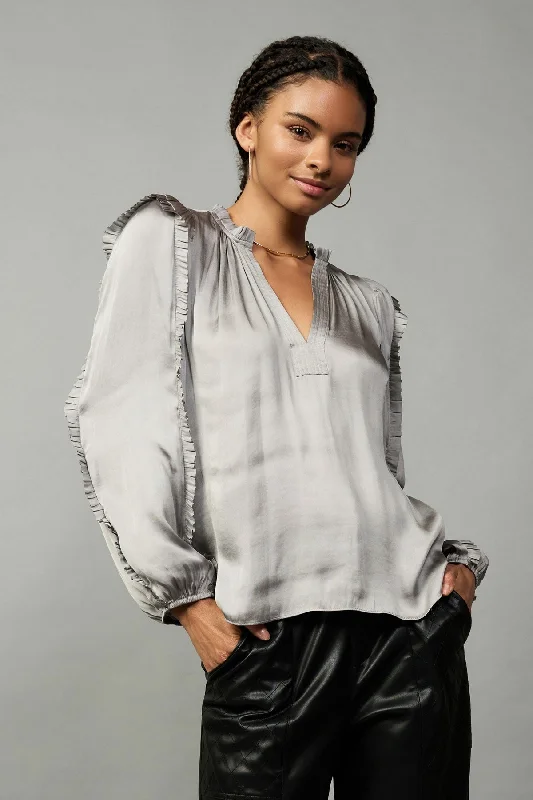 Closeout Juliette Ruffle Sleeve Blouse I Grey