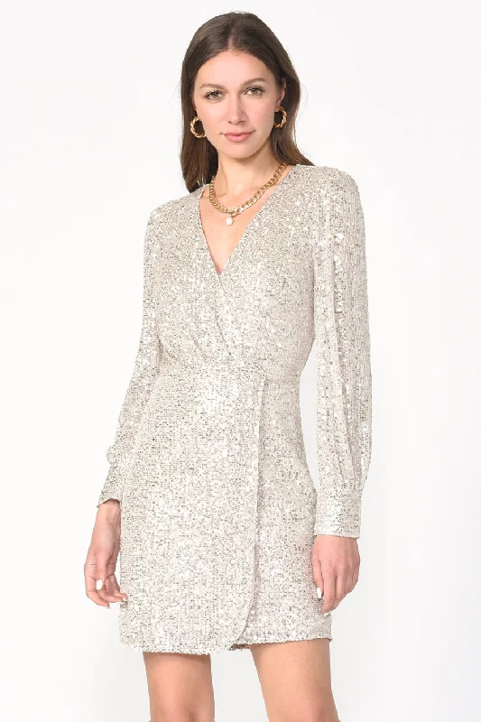 Deal of the Week Yara Sequin Wrap-Front Dress | Silver
