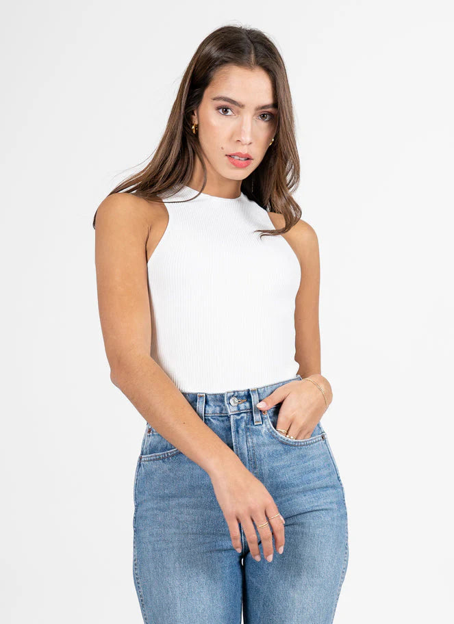 Price Slash Ottoman High Neck Rib Tank I White