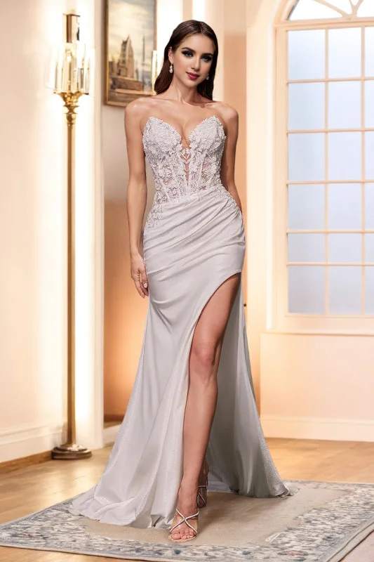 New Markdowns Ivory Sexy Strapless Floor Length Bridal Dress with High Slit