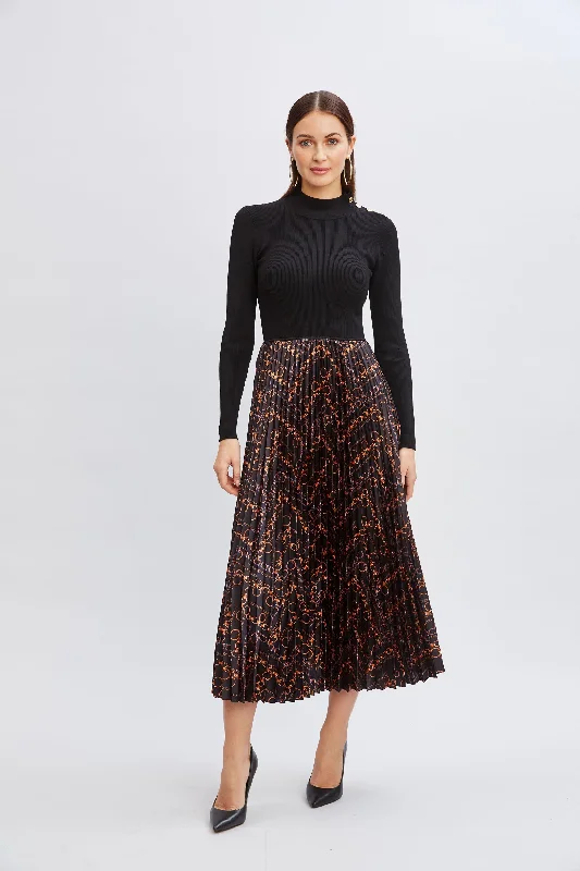Bargain Prices Mixed Media Chain Pleated Dress