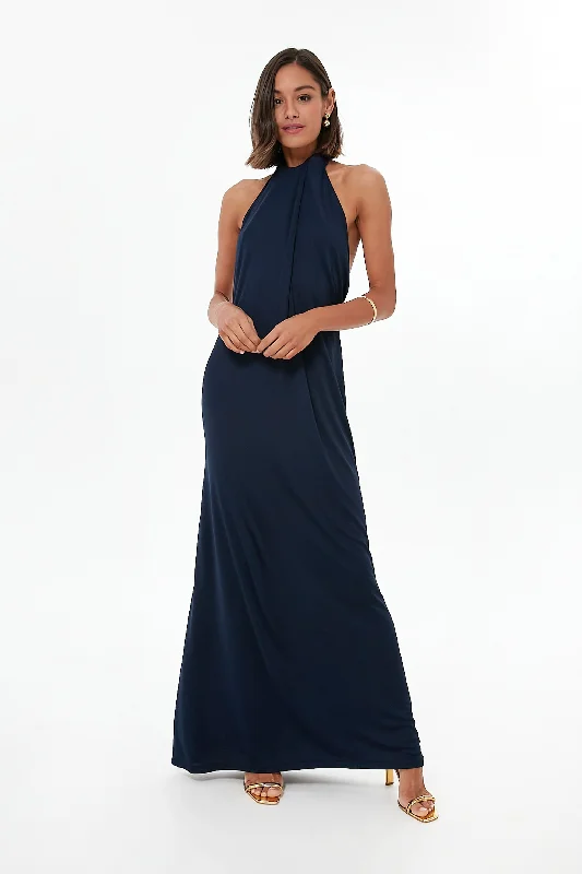 Take Advantage Navy Blue Crocus Maxi Dress