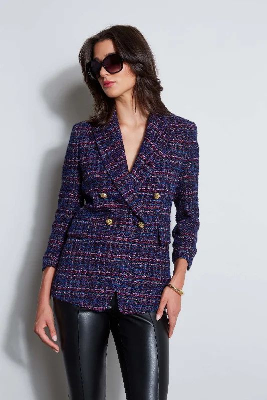 Flash Sale Tweed Ruched Sleeve Double Breasted Blazer