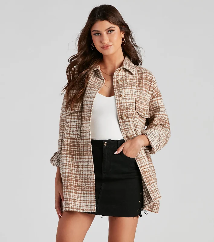 Deal Mania Off The Grid Plaid Woven Shacket
