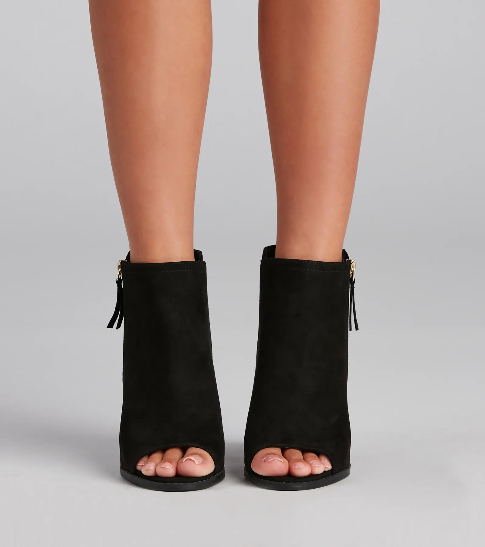 Referral Discount Peep Your Business Stacked Heel Booties