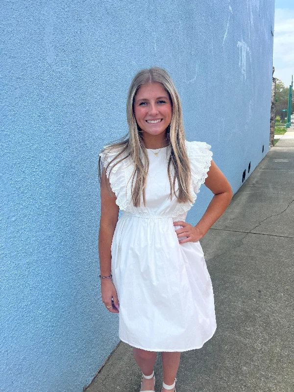 Big Savings White Ruffle Babydoll Dress