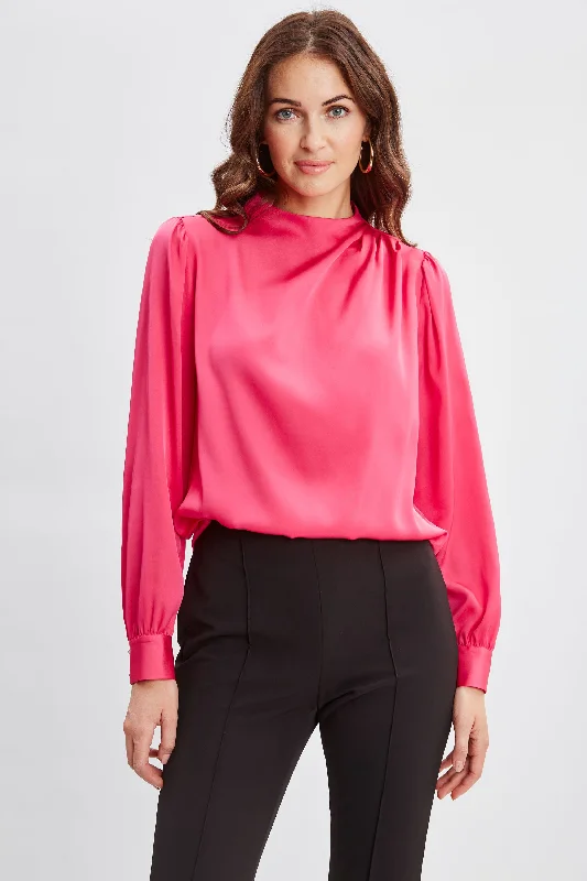 Super Sale Silk Pleated Draped Neck Shirt