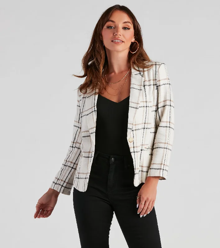 Deal Explosion Plaid Haven Casual Woven Blazer