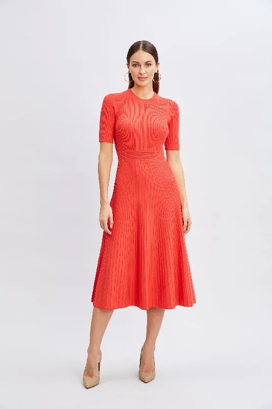 Deal Alert Short Sleeve Rib Flare Sweater Dress