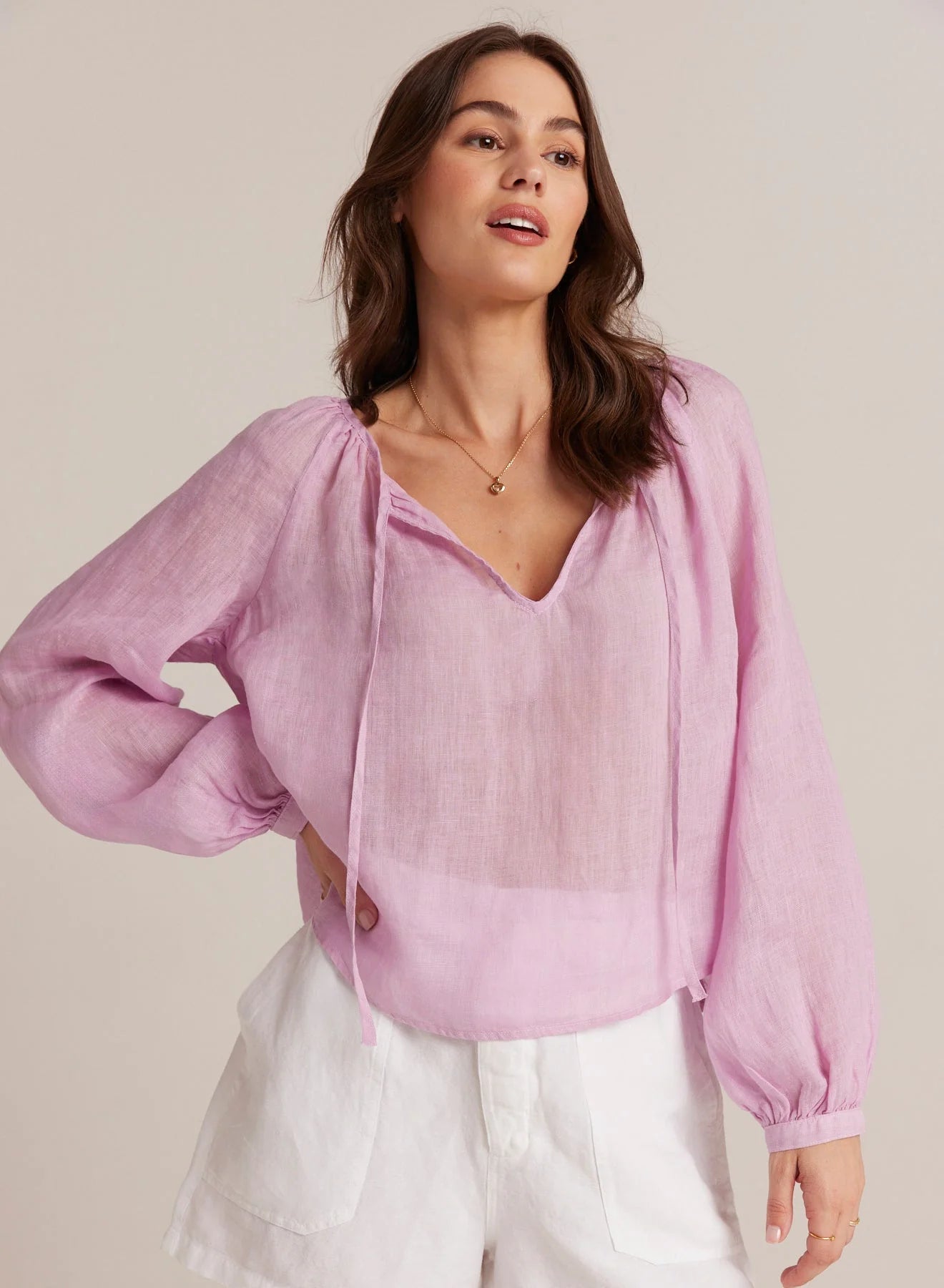 Bonus Savings Shirred Raglan Tie Front Blouse