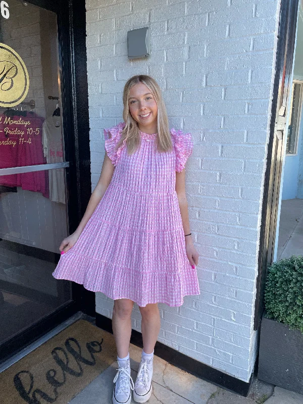 Extra Savings Babydoll Gingham Pink Dress