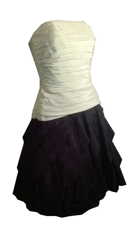 Epic Deals Strapless Black and White Ruched Bodice Petal Skirt Cocktail Dress circa 1980s Tadashi