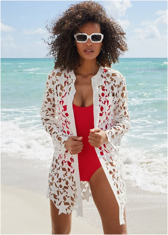 Buy More, Save More Star Lace Button Down - White