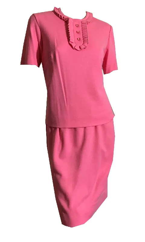 Shop and Save Cotton Candy Pink Poly Knit 2 Pc Dress Set circa 1960s