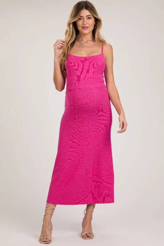 Deal Frenzy Fuchsia Square Neck Sleeveless Sweater Maternity Midi Dress