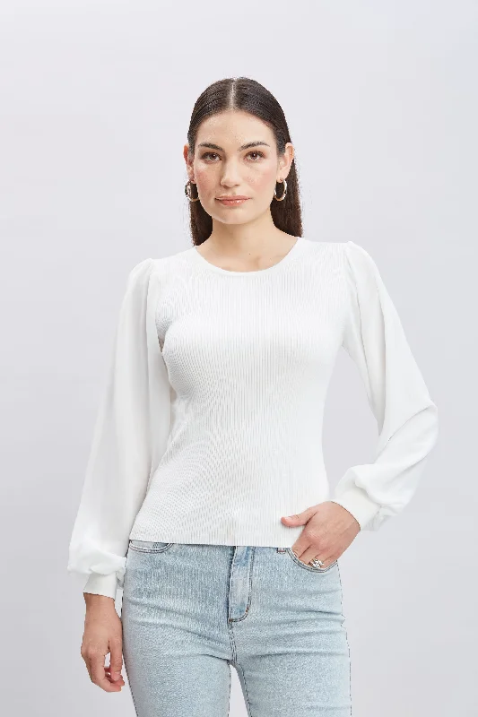 Online Only Chiffon Sleeve Rib Sweater