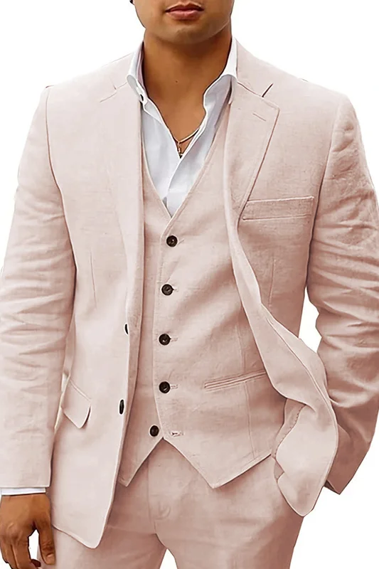 Can't Be Beat Cotton and Linen Peak Lapel 3 Pieces Business Suit