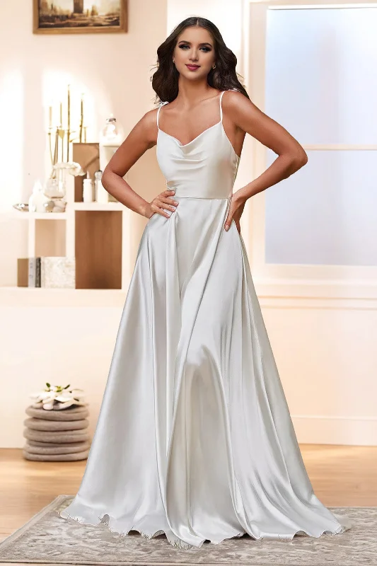 Instant Discount Simple Sleeveless Spaghetti Straps Elastic Satin Wedding Dress