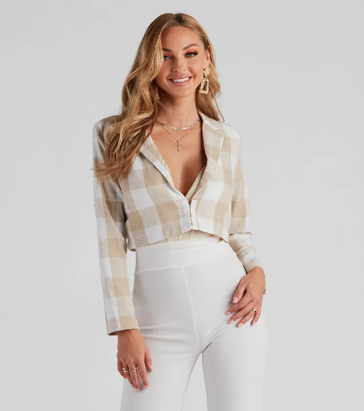 Crazy Deals Girl On The Run Plaid Crop Blazer
