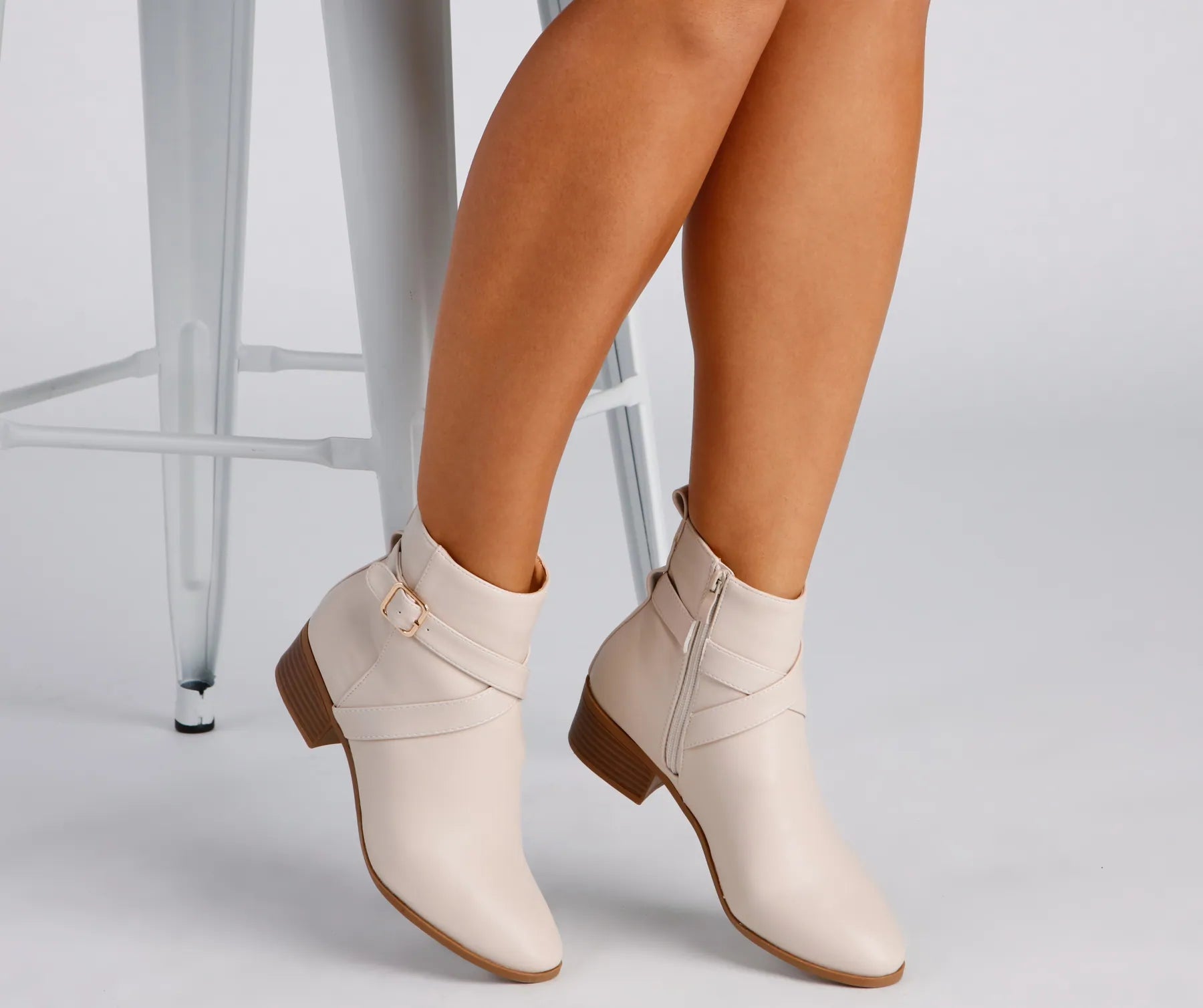 Big Discounts Buckle Up Stacked Heel Ankle Booties