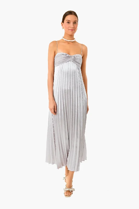 Discount Deals Silver Lame Pleated Dress