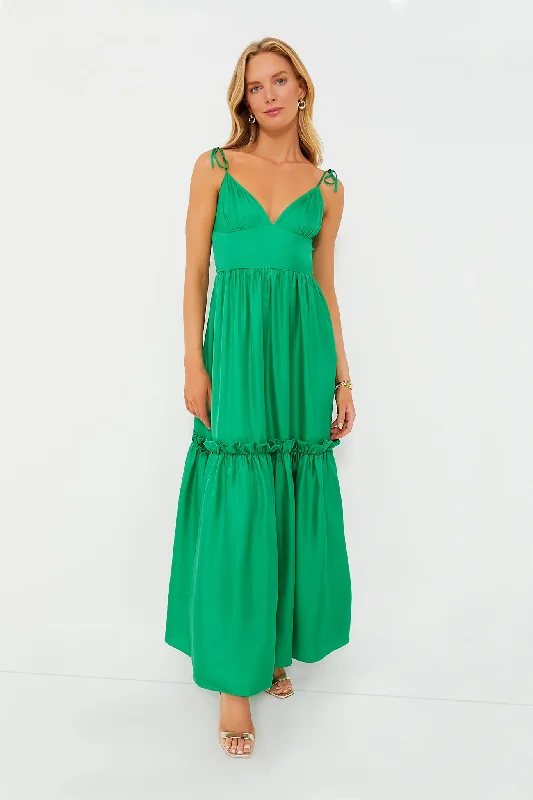 Exclusive Offers Green Silk Twill Maxi Dress