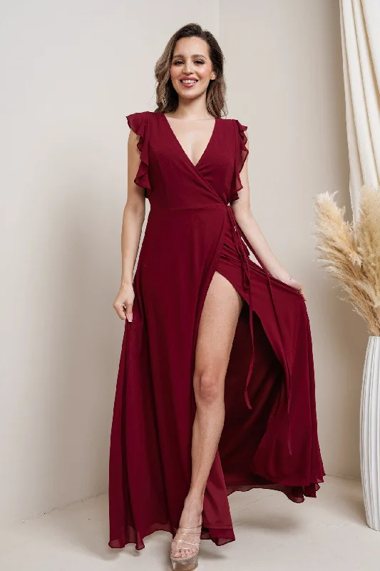 Price Buster Flutter Sleeve Maxi I Wine Red
