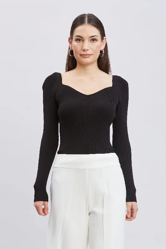 Price Slash Contour Neck Rib Sweater