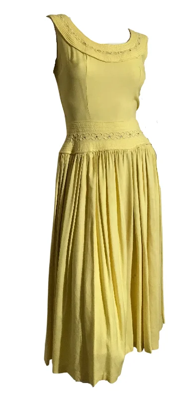 Instant Discount Sunshine Yellow Sleeveless Party Dress with Rhinestones circa 1940s