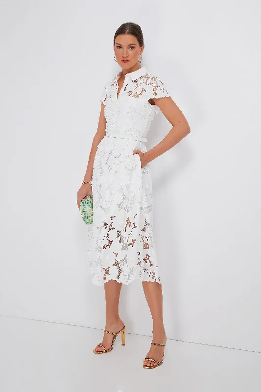 Price Break White 3D Cotton Lace Midi Dress