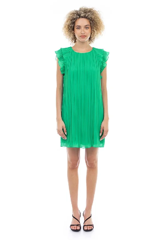 Low Prices Flutter Sleeve Pleated Dress I Green