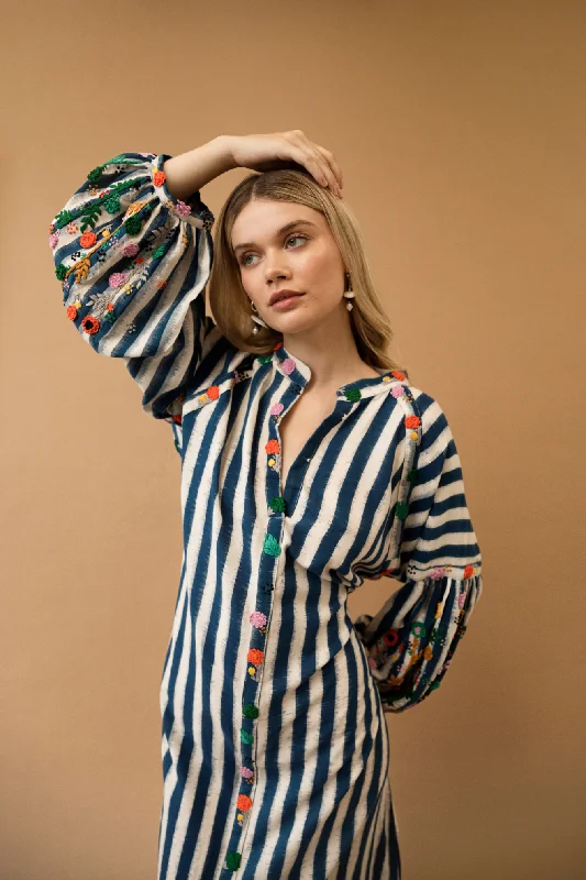 Final Sale Rambagh Stripe Emb Dress