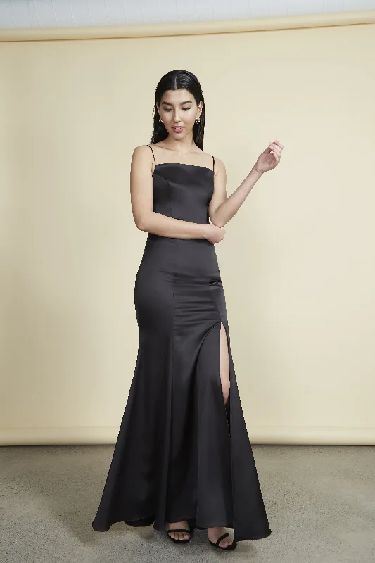 Exclusive Access Naomi Gown | Black Satin