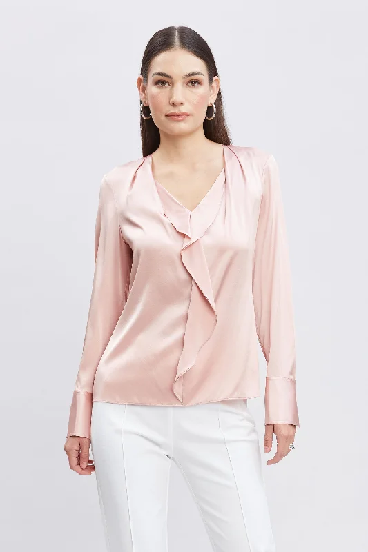 Deal Frenzy Silk Satin Ruffle Contour Shirt