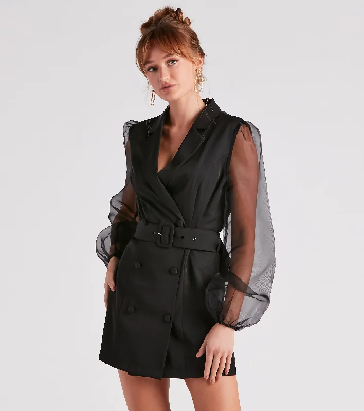 Special Offer Chic And Fab Sheer Sleeve Blazer Dress