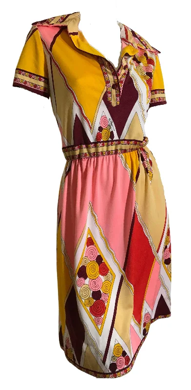 Instant Discount Pink and Melon Abstract Print Paganne Dress circa 1970s