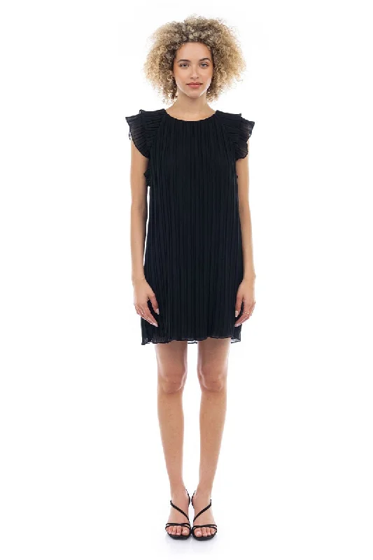 Today Only Flutter Sleeve Pleated Dress I Black