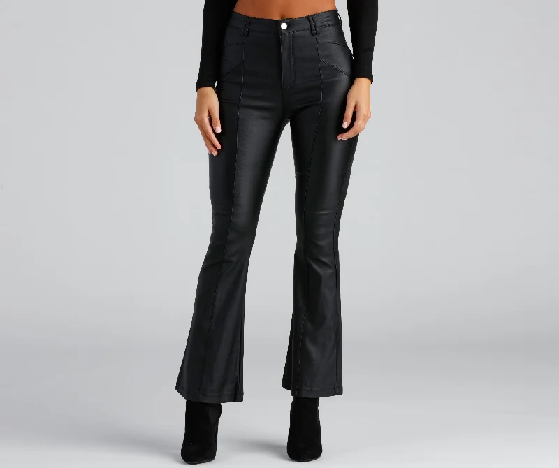 New Deals Coated In Chic Seam Flare Pants
