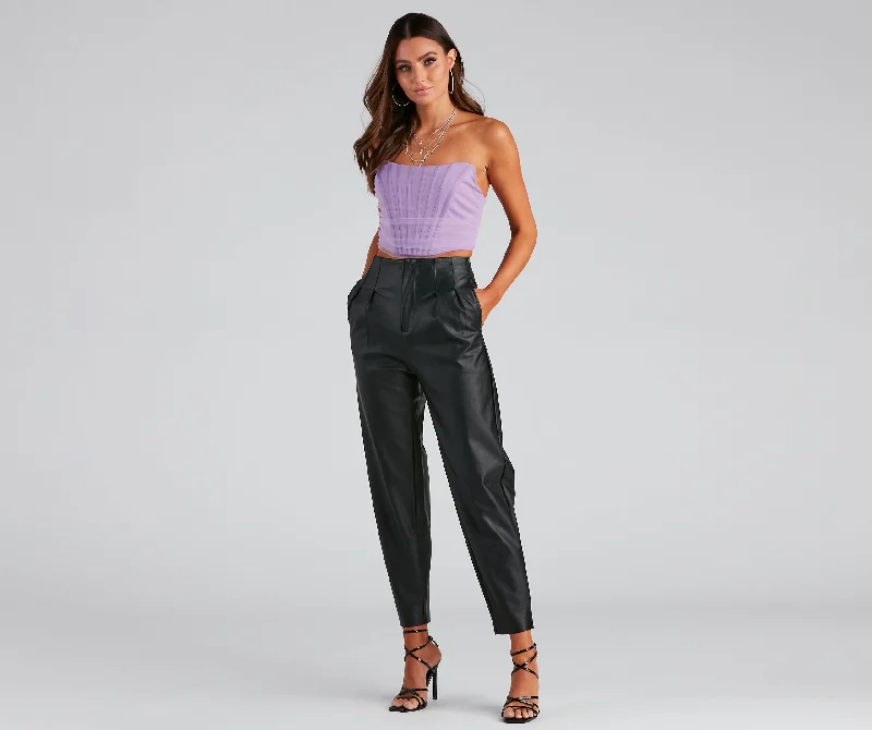 Deal Frenzy Chic Pleated Faux Leather Trousers