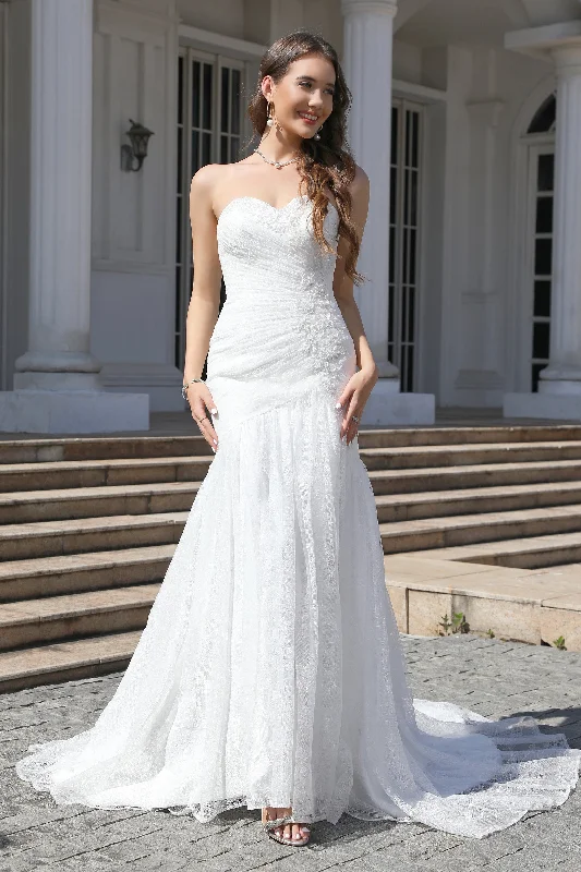 Deal of the Week Pleats Sweetheart Ivory Strapless Wedding Dress with Appliques