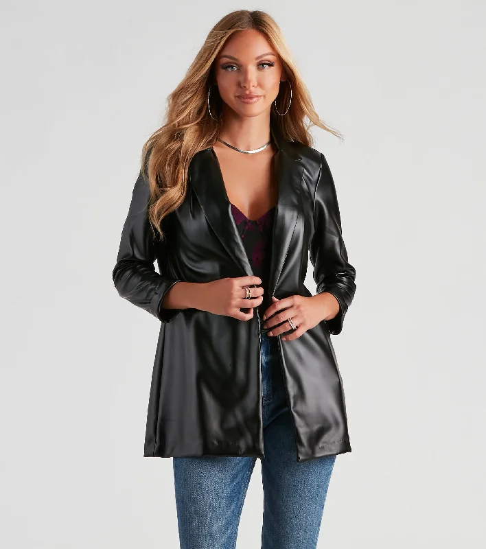Season Finale Sale Elevated Sleek Faux Leather Blazer