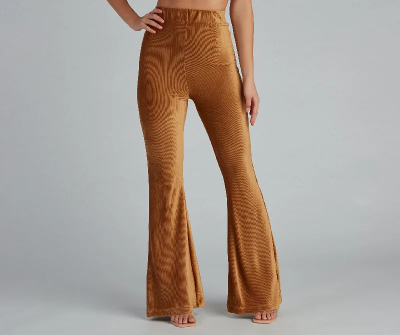 Fantastic Offers Trendy Luxe Velvet Flare Pants