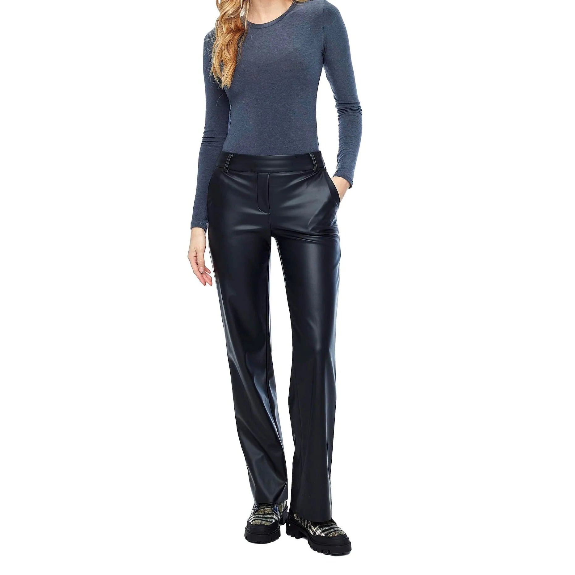 Don't Wait Yaelle Pleather Straight Leg Trouser