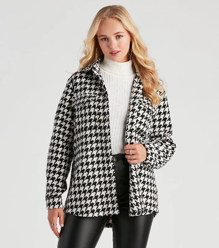 Unbeatable Prices Elevated Chic Houndstooth Woven Shacket